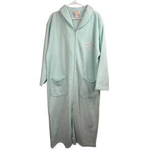 Vintage Allegro Zip Front House Dress Robe Hooded Mint Green M